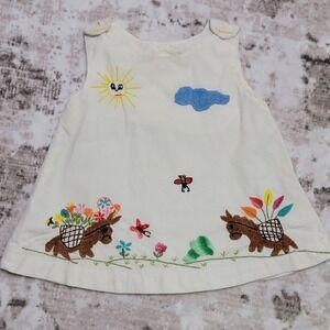 VINTAGE BAZAAR VALLARTA Baby Dress Hand-Embroidered Folk Art Boho Donkey Colors